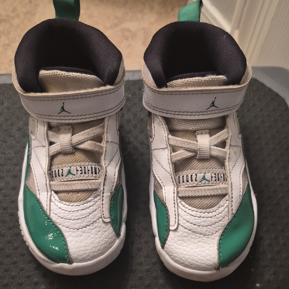 Jordan White and Green Kids Sneakers
